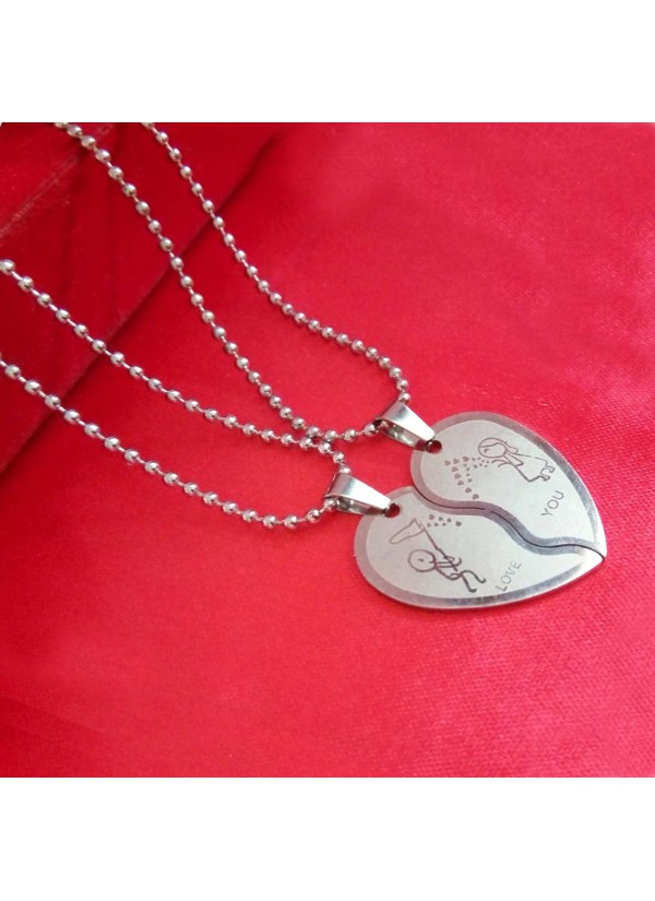 Two Pieces Couple Heart Shape Necklace by Menjewell 